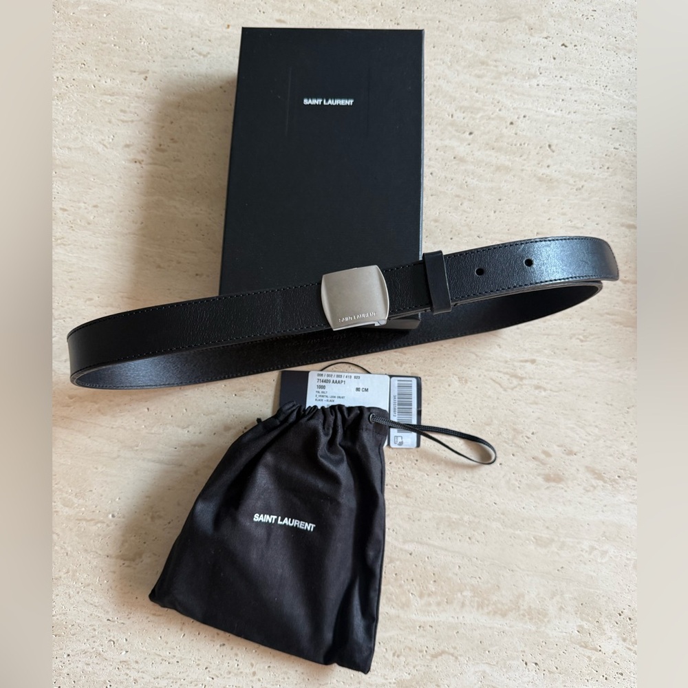 NWT Yves Saint Laurent Black Leather Belt 80cm